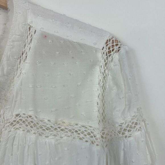 Free People Everyday Every Girl Top Large White Boho Gypsy Long Sleeve Flaw - Picture 3 of 11